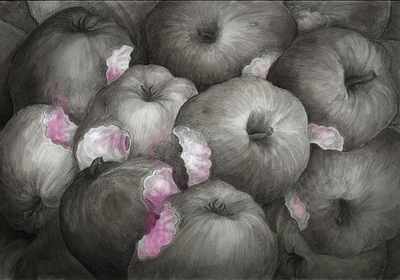 The Colour out of Space Chapter 1 Illustration - Ruindend apples with strange colour inside by Andreas Hartung